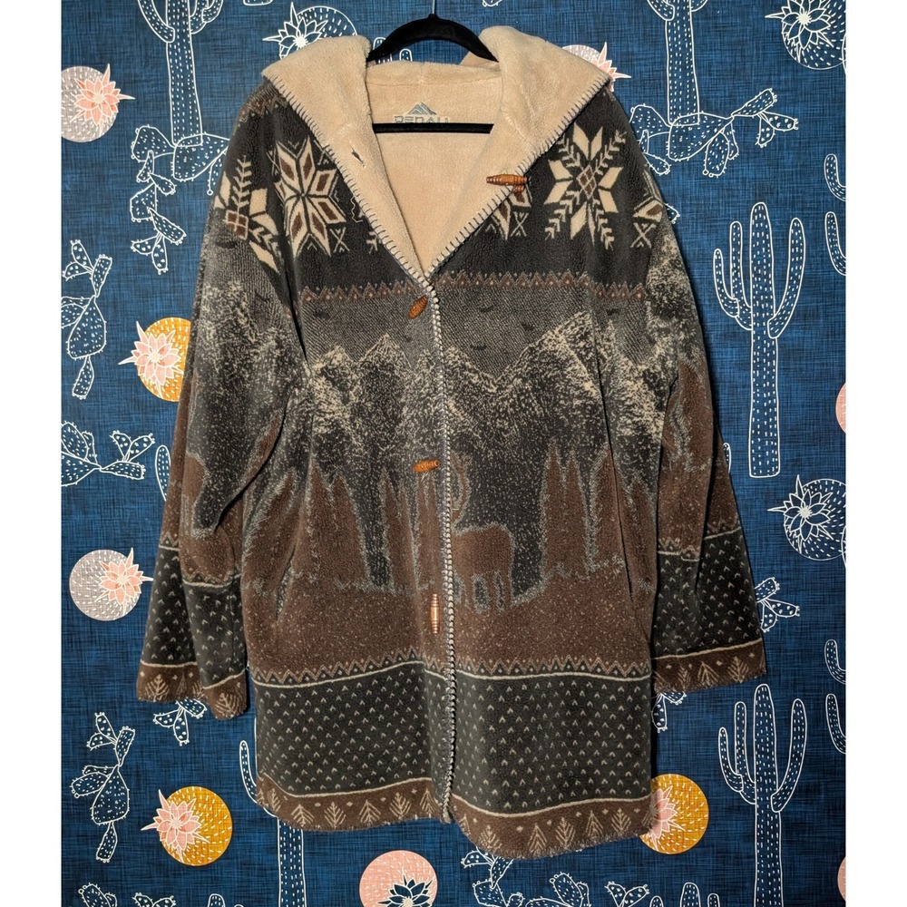 Vintage Denali Fleece Graphic Print Hooded Reversible Jacket Multicolor XL - Picture 2 of 12